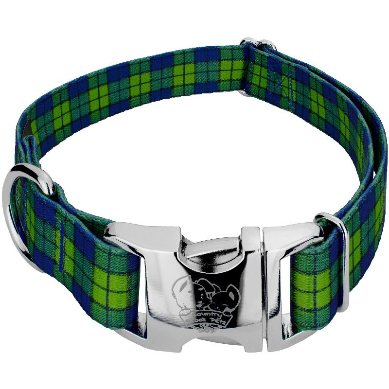 Country Brook Petz Premium Blue and Green Plaid Dog Collar, 1 of 6