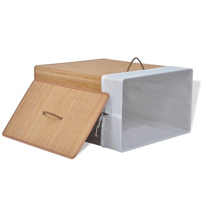 Natural Bamboo Collapsible Laundry Bin with White Lid