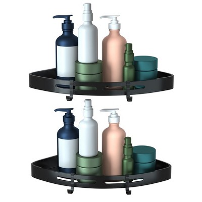 NewHome "2Pcs Corner Shower Caddy Shelf - Adhesive Wall-Mounted Storage Racks, No Drilling for Bathroom & Kitchen" Black