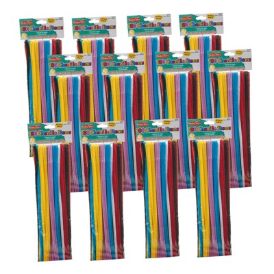 Charles Leonard Chenille Stems, Jumbo Fluffy Thick Stem, 6mm x 12", Assorted Colors, 100 Per Pack, 12 Packs