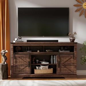 TV Stand for 65+ Inch TV, 33" Tall Farmhouse Entertainment Center with Sliding Barn Door, Wood TV Consoles for Living Room - 1 of 4
