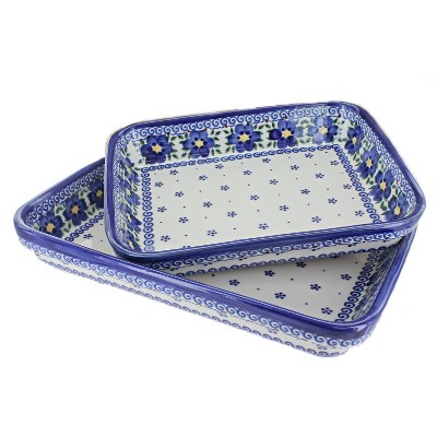 Blue Rose Polish Pottery 1500 Vena Rectangular Baker Set