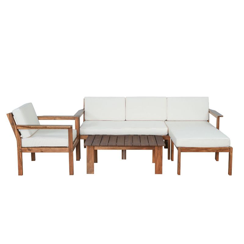 Janey 3-piece Acacia Wood Patio Conversation Set with Cushions, Outdoor Sofa Set with Wood Tabletop - Maison Boucle, 3 of 9