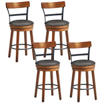 Costway Set of 2/4 BarStool 25.5'' Swivel Counter Height Dining Chair with Rubber Wood Legs