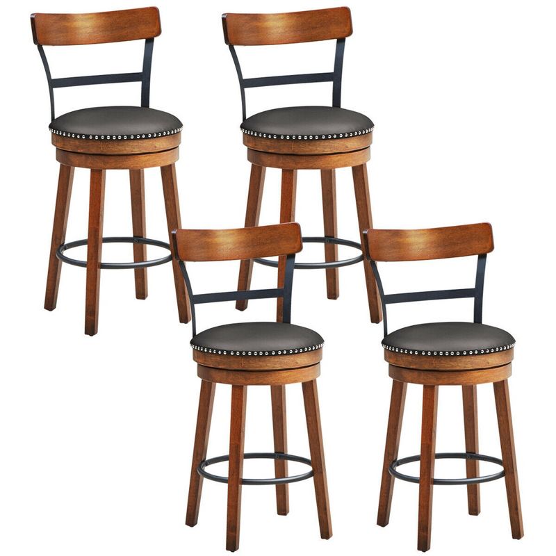 Costway Set of 2/4 BarStool 25.5'' Swivel Counter Height Dining Chair with Rubber Wood Legs, 1 of 11