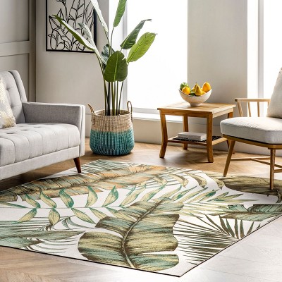 Elen 8' x 10' Olive Synthetic Reversible Washable Area Rug
