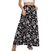Women's 2025 Maxi A-Line Skirt - Elastic High Waist Flowy Long Skirt with Pockets Black Pink Flower - 2 of 4