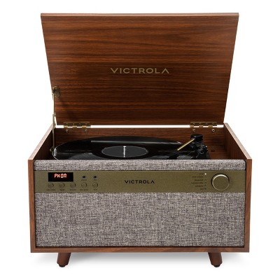 Victrola Walnut 6-in-1 Mid-Century Music Center with Bluetooth