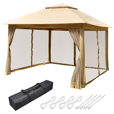 Yescom 11x11ft Pop-Up Gazebo Tent with Mesh Sidewall Canopy Shelter Outdoor Home Patio Beige