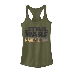 Juniors Womens Star Wars The Mandalorian Double Logo Racerback Tank Top - 1 of 3