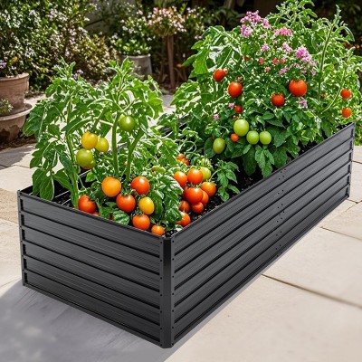 1pc Raised Garden Bed, Galvanized Metal Planter Box, Open Bottom for Outdoor Planting Vegetables and Herbs - Coolbibila