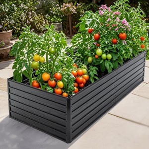 1pc Raised Garden Bed, Galvanized Metal Planter Box, Open Bottom for Outdoor Planting Vegetables and Herbs - Coolbibila - 1 of 4