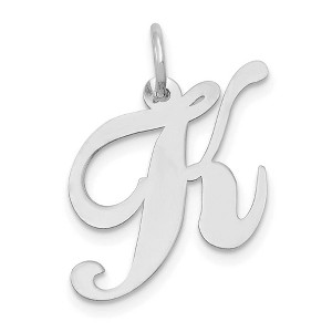 Black Bow Jewelry 14k White Gold, Ella Collection Medium Fancy Script Initial K Pendant - 1 of 3