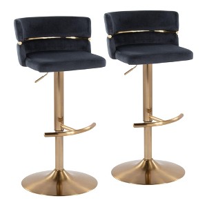 30" Velvet Glam Swivel Adjustable Barstool with Padded Seat and Rounded T Footrest for Kitchen or Home Bar, Set of 2 - 1 of 4