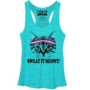 Women's CHIN UP Sweat it Meowt Racerback Tank Top - 1 of 3