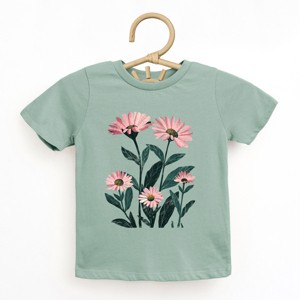 The Juniper Shop Pink Daisies Watercolor Toddler Short Sleeve Tee - 5T - Seafoam - 1 of 4
