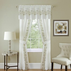 Kate Aurora Complete 5 Piece Embroidered Floral Attached Window in a Bag Sheer Curtain Set - 1 of 1