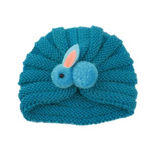MyKids-USA Newborn Baby Solid Color Rabbit Patched Design Wool Knitting Tire Caps - 1 of 2