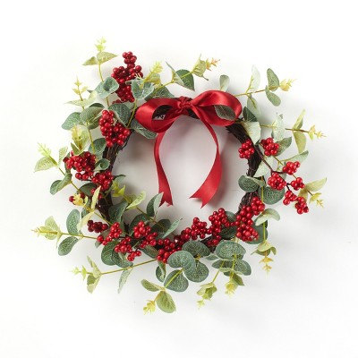 Lakeside Decorative Christmas Hanging Wreath Decoration with Faux Berries