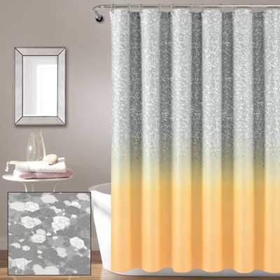 72"x72" Glitter Ombre Metallic Print Single Shower Curtain Yellow/Gray - Lush Décor
