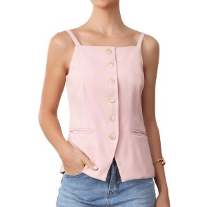 INSPIRE CHIC Women's 2026 Summer Sleeveless Button Down Square Neck Business Casual Blouses - 1 of 4