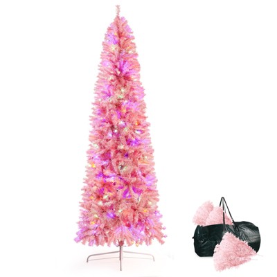 Slim Pencil Pre-lit Christmas Tree with 250 LED Lights, Artificial Christmas Tree, Easy Assembly and Sturdy Metal Stand
