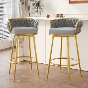 CAVINAS 31.5"Luxury Swivel Bar Stool Counter Height,Set of 2,Barstools with Gold Metal Legs&Hand Woven Back,Chic Counter Stools - 1 of 4