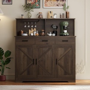 Farmhouse Sideboard Buffet Cabinet with Barn Doors, Microwave Stand & Storage Shelves, Wood Coffee Bar Pantry for Kitchen Dining Living Room - 1 of 4
