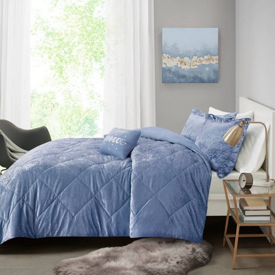 Twin/Twin XL Blue Crushed Velvet Quilted Duvet Set