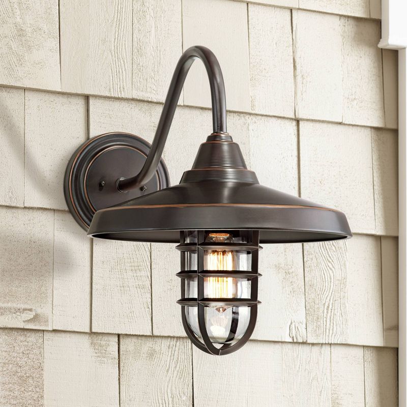 John Timberland Marlowe Rustic Industrial Farmhouse Outdoor Wall Light Fixture Painted Bronze Cage 16 3/4" Clear Glass for Post Exterior Barn Deck, 2 of 8