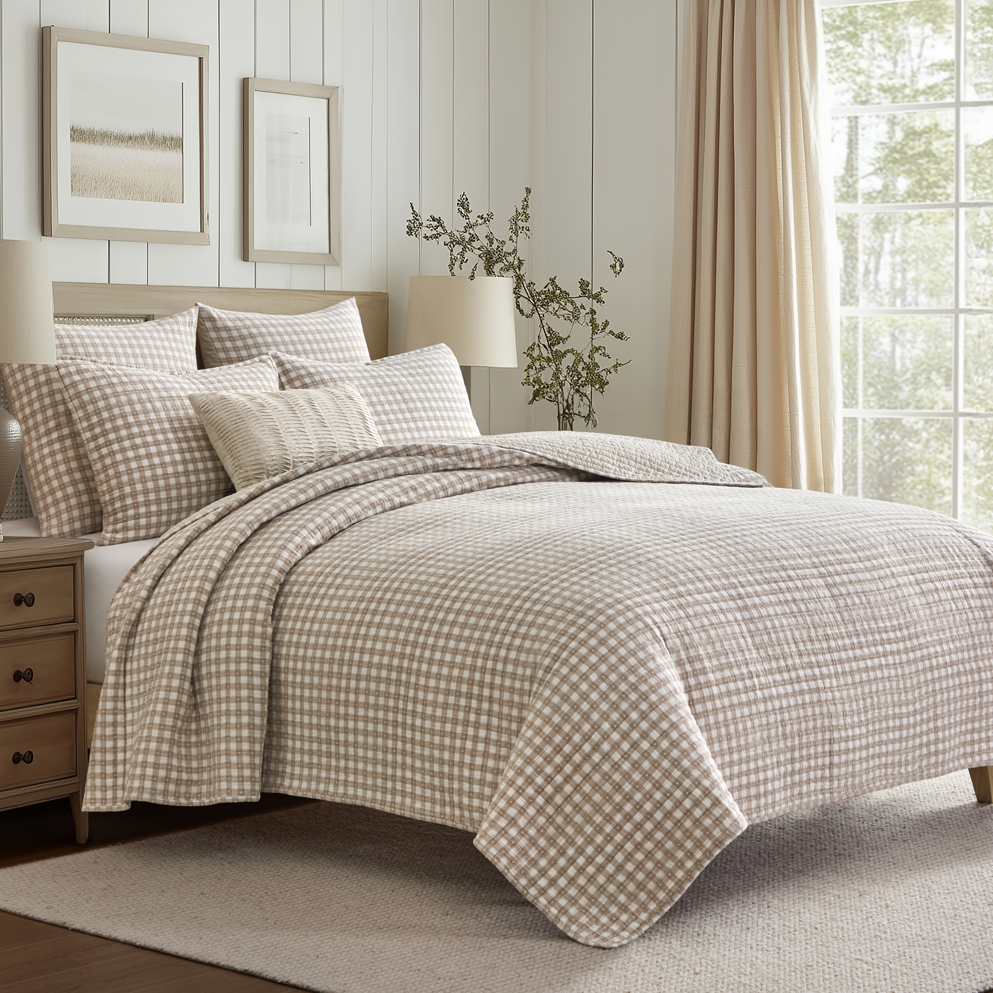 Camden Gingham Stitch Taupe King/Cal King Quilt Set - Levtex Home