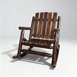 Fortune Candyt 32.4 in. Rustic Log Handcrafted Solid Fir Wood, 1 Person, 700 lb Capacity, Slat Back Outdoor Rocking Chair, Brown - 1 of 4