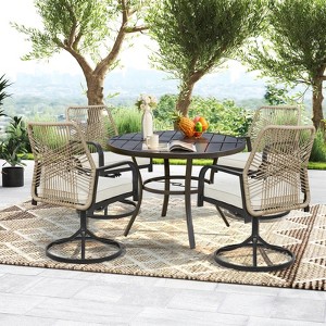 EROMMY 5 Pieces Outdoor Patio Dining Set,4 Woven Rattan Swivel Chairs With Cushions & Metal Round Table - 1 of 4