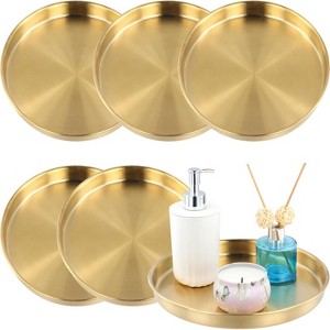 Attop 6-Pack Gold Trays 9.8 Inch Round Decorative Serving Trays Stainless Steel vanity Organizer for Jewelry Bathroom Cafe Counter - 1 of 4