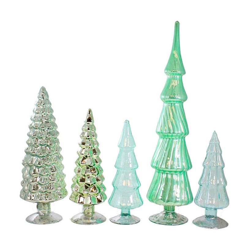 Cody Foster 17.0 Inch Winter  Green Hued Glass Trees Set / 5 Christmas Village Decorate Tree Sculptures, 2 of 4