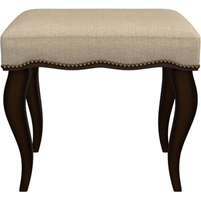 19" Burnished Oak and Cream Upholstered Backless Vanity Stool