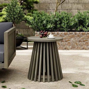 Outdoor End Side Coffee Table for Backyard, Round Table with Slatted Base Design, Sturdy Table with Acacia Wood Frame-Coolbibila - 1 of 4