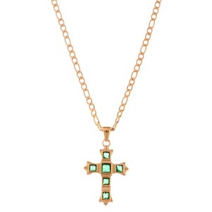 Anna-Kaci Gold Tone Cross Pendant Necklace with Green Gemstone Accents - 1 of 4