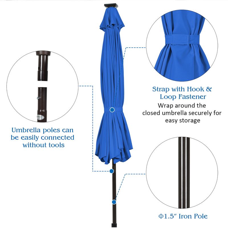 Costway 10' Solar LED Lighted Patio Market Umbrella Shade Tilt Adjustment Crank Tan/Beige/Blue/Navy/Burgundy, 5 of 9