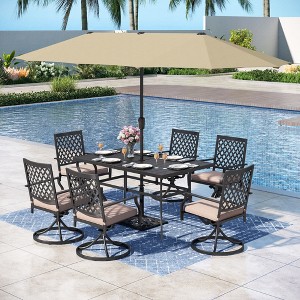 Captiva Designs 8pc Patio Dining Set with Rectangular Steel Table & Swivel Steel Chairs & Beige Umbrella - 1 of 4