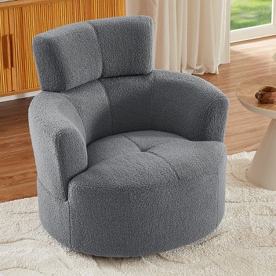 Single Swivel Lounge Chair, Soft Berber Fleece Accent Chair with Adjustable Headrest for Living Room or Office Use - Coolbibila