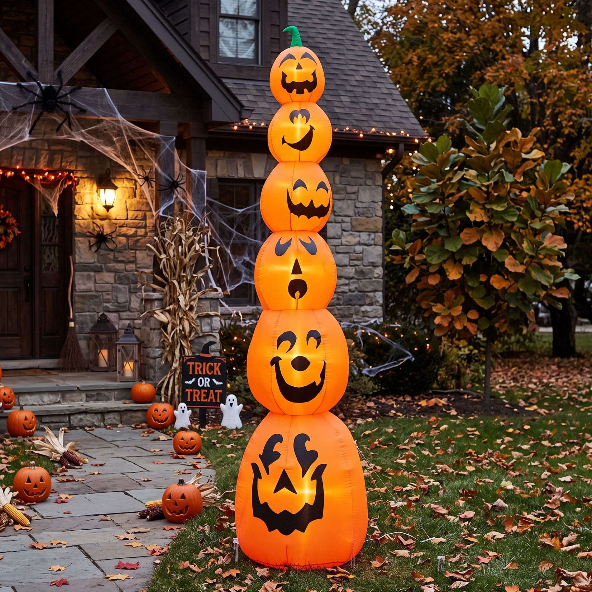9FT Halloween Inflatable Pumpkin Decoration with 6 Stacked Pumpkins and Built-In LED Lights, Outdoor Yard Decor for Lawn, Porch and Party
