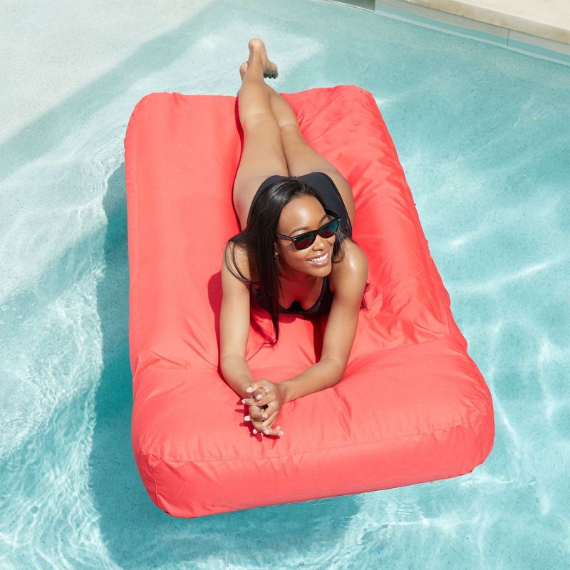 Solstice Sunsoft Fabric Covered Giant Oversized Inflatable Water Mattress Island, Pool Lake Lounge Float w/Adjustable Air Chambers, Red, 5 of 7