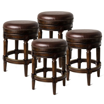 Maven Lane Pullman Upholstered Backless Swivel Kitchen Stool with Vegan Leather Cushion Seat, Set of 4