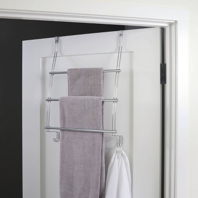 Chrome Over-the-Door Towel Rack with Storage Hooks