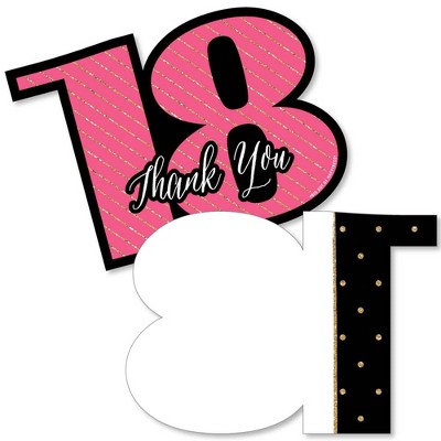 Big Dot of Happiness Chic 18th Birthday - Pink, Black & Gold - Shaped Thank You Cards - Birthday Party Thank You Note Cards with Envelopes - Set of 12