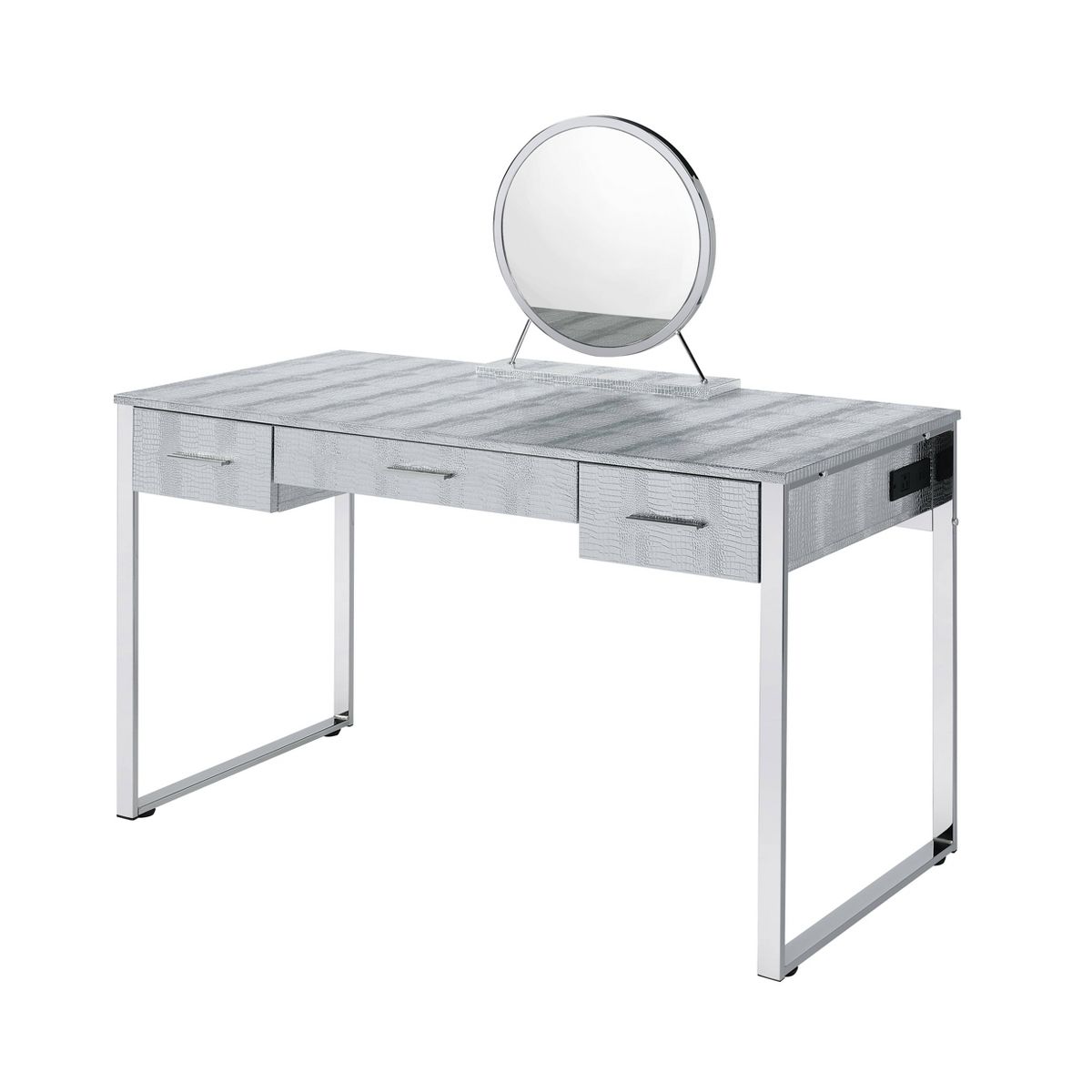 50" Myles Vanity Table Antique White, Chrome Finish - Acme Furniture: Built-in Outlet, USB, Storage - thumbnail 4