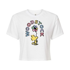 Women's - Peanuts - Woodstock Flower Cropped Graphic T-Shirt - 1 of 4