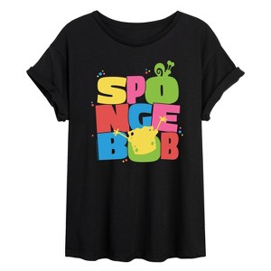 Women's - SpongeBob SquarePants - Spongebob Lettering Oversized Graphic T-Shirt - 1 of 4