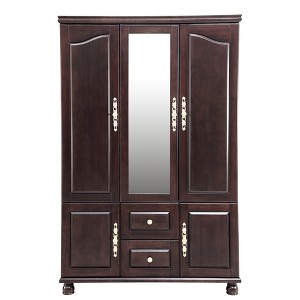 Keloyid Seusar Brownish Black Wood 46.3 in. Armoire with 2 Drawers, Mirror, Hanging Rod and Shelves - 1 of 4